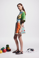 Prunelle Patchwork Poker Desenli Mini Elbise