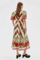 Rosalinde Rundhals-Blumen-Maxikleid in Rot