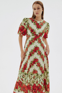 Rosalinde Rundhals-Blumen-Maxikleid in Rot