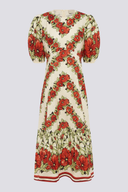 Rosalinde Rundhals-Blumen-Maxikleid in Rot