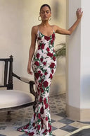 Blumenmuster Rückenfreies Maxikleid