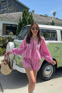 Ensemble chemise à rayures manches lanterne et short