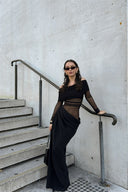 Abito lungo Lillian in mesh trasparente con spalle scoperte