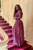 Vestido Maxi de Gola Alta com Estampa Geométrica