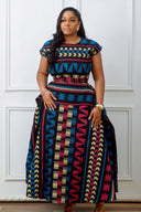 Vestido Maxi Peplum com Estampa Africana Multicolorida