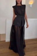Vestido largo de malla transparente