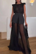 Vestido largo de malla transparente