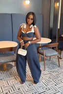 Conjunto de Pantalones Anchos a Rayas Retro Chic