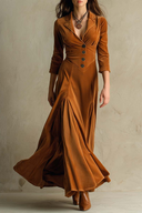 Brun Elegant Retro Jakkesæt Krave Velour Lang Kjole