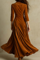 Brun Elegant Retro Jakkesæt Krave Velour Lang Kjole