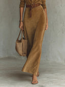 Wildleder Einreiher Revers Maxikleid