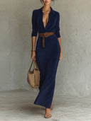 Wildleder Einreiher Revers Maxikleid