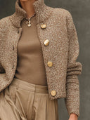 Kamelfärgad polotröja med knappar och cardigan-stil