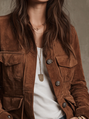 Giacca Vintage Marrone in Finta Pelle Scamosciata con Tasche Multiple