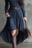 Robe midi fluide irrégulière à poche et bouton de revers bleu rétro