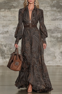 Elegant Vintage Paisley Lynlås Maxi-kjole