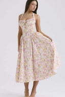 Abigail bedrucktes Midikleid mit Neckholder und Korsett