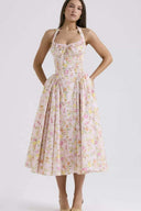 Abigail bedrucktes Midikleid mit Neckholder und Korsett