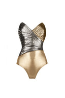 Cutout Gold Patchwork Einteiler mit Rock Set