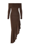 Alisa Off-shoulder Flare Midi Strikkjole