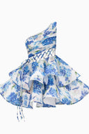 Vestito corto in chiffon con stampa floreale Andrea e spalla scoperta
