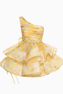 Vestito corto in chiffon con stampa floreale Andrea e spalla scoperta