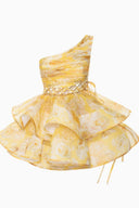 Vestito corto in chiffon con stampa floreale Andrea e spalla scoperta