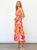 Robe longue d'été à volants Andrea avec corsage froncé imprimé