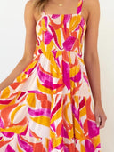 Robe longue d'été à volants Andrea avec corsage froncé imprimé