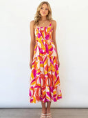 Robe longue d'été à volants Andrea avec corsage froncé imprimé
