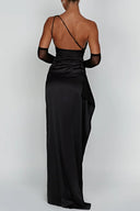 Rochie maxi din satin cu slit