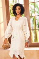 Vestito Midi Ariella Ricamato con Inserti Trasparenti