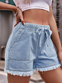 Shorts di jeans a vita alta con coulisse