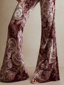 Vintage western paisley print bordeaux fløjlsflare bukser