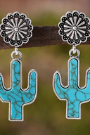 Brincos Pendentes Femininos Ocidentais Retro com Flor de Cacto Turquesa