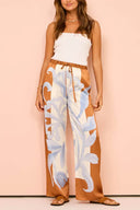 Set pantaloni largi cu imprimeu floral tie-dye contrastant rafinat