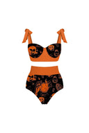 Bikiny s potiskem dýní a lebek na Halloween