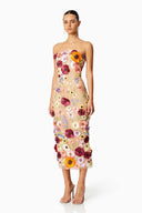 Robe midi bustier brodée de fleurs Belle