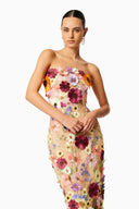 Robe midi bustier brodée de fleurs Belle