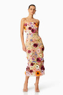 Robe midi bustier brodée de fleurs Belle