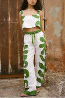Mouwloze Folk Bloemenprint Losse Wijde Broek Set