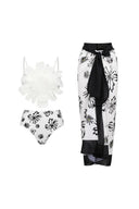 Set bikini bianco stampato con rifiniture floreali