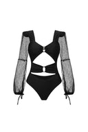 Costume da bagno a maniche lunghe in rete trasparente con ritagli