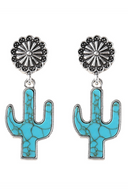 Boucles d'oreilles pendentif fleur de cactus turquoise rétro western pour femme