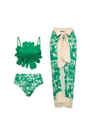 Floral Akzent Grünes Bedrucktes Bikini-Set