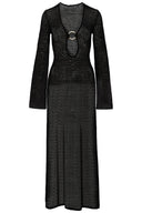Chaya V-Ausschnitt gehäkeltes Strick-Maxikleid
