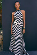 Vestido Maxi Halter com Listra Mono Fluid