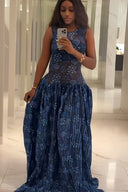 Vestido largo plisado Adinkra