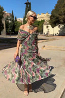 Vestido largo de fiesta con escote en V elegante y estampado floral pintado de fantasía