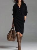 Robe en maille ample à manches longues avec col montant uni